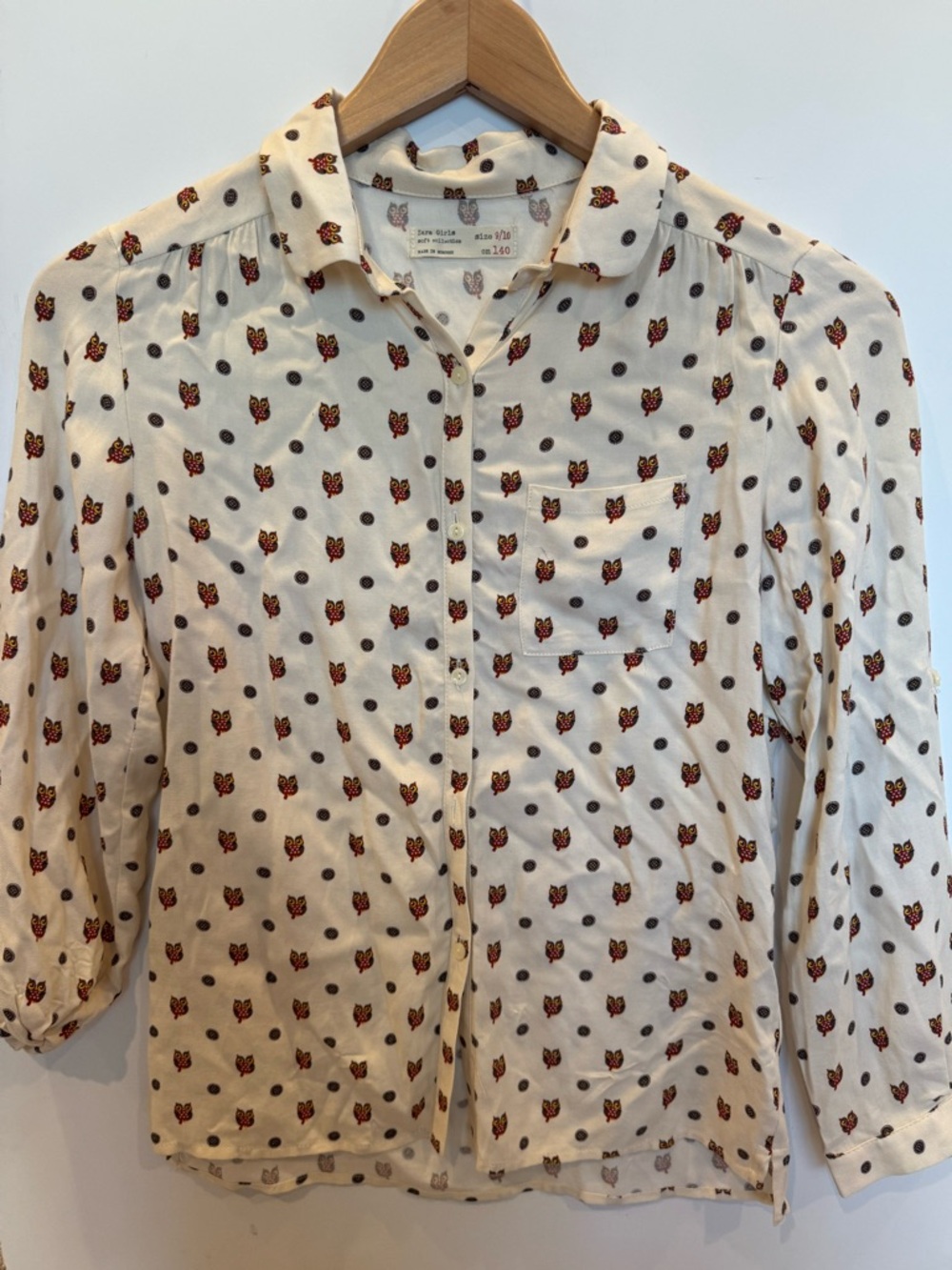 Zara soft collection Girls Cream Owl Print Shirt